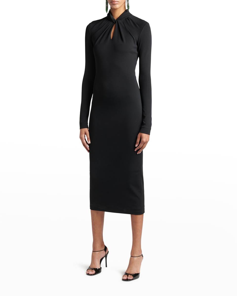 Twisted Keyhole Neckline Midi Jersey Dress